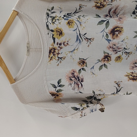 Lungo L'arno Made In Italy Pullover Linen Blouse Size 1X Floral Print Cream - Picture 2 of 8